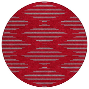 HomeRoots 5' Red and Gray Geometric Indoor Outdoor Area Rug - Stylish, Durable, Washable for Any Space 8' Round 598784