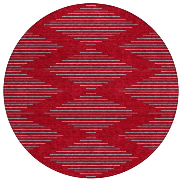 HomeRoots 5' Red and Gray Geometric Indoor Outdoor Area Rug - Stylish, Durable, Washable for Any Space 8' Round 598784