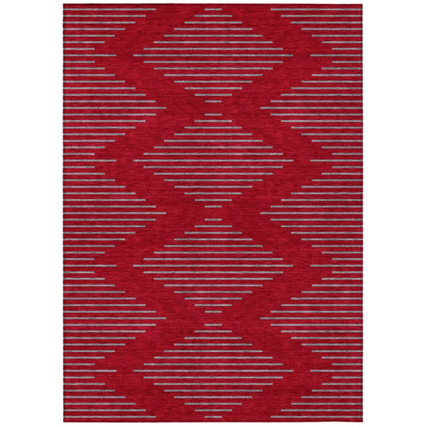 HomeRoots 5' Red and Gray Geometric Indoor Outdoor Area Rug - Stylish, Durable, Washable for Any Space 8' X 10' 598785