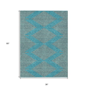 Homeroots 3' Aqua And Green Geometric Washable Area Rug For Indoor And Outdoor Spaces – Durable And Stylish Decor 3' X 5' Polyester 598788