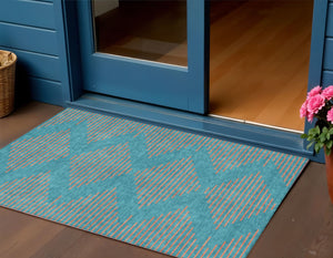 Homeroots 3' Aqua And Green Geometric Washable Area Rug For Indoor And Outdoor Spaces – Durable And Stylish Decor 3' X 5' Polyester 598788