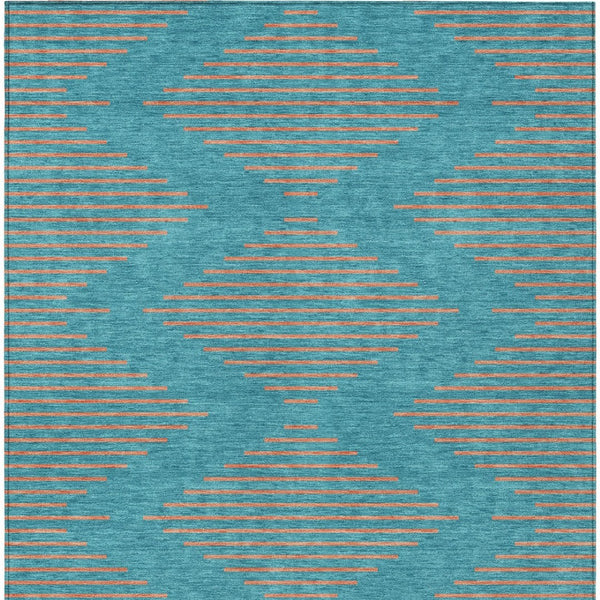 Homeroots 3' Aqua And Green Geometric Washable Area Rug For Indoor And Outdoor Spaces – Durable And Stylish Decor 5' X 8' Polyester 598789