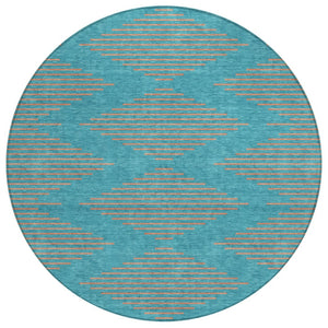 HomeRoots 5' Vibrant Teal Blue and Pink Geometric Washable Area Rug for Indoor and Outdoor Spaces, Durable Design 8' Round 598790