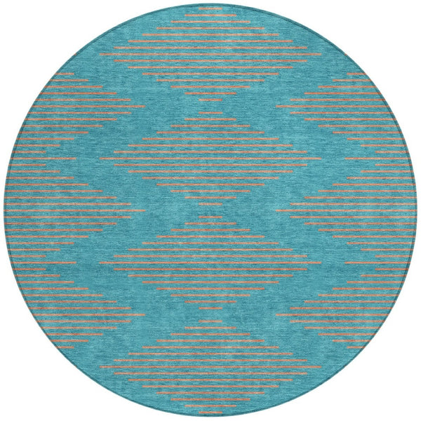 Homeroots 3' Aqua And Green Geometric Washable Area Rug For Indoor And Outdoor Spaces – Durable And Stylish Decor 8' Round Polyester 598790