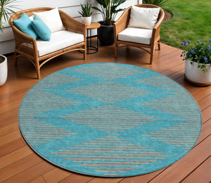 Homeroots 3' Aqua And Green Geometric Washable Area Rug For Indoor And Outdoor Spaces – Durable And Stylish Decor 8' Round Polyester 598790