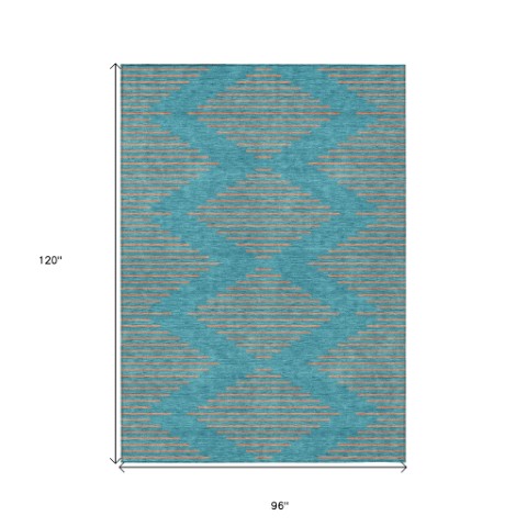 Homeroots 3' Aqua And Green Geometric Washable Area Rug For Indoor And Outdoor Spaces – Durable And Stylish Decor 8' X 10' Polyester 598791
