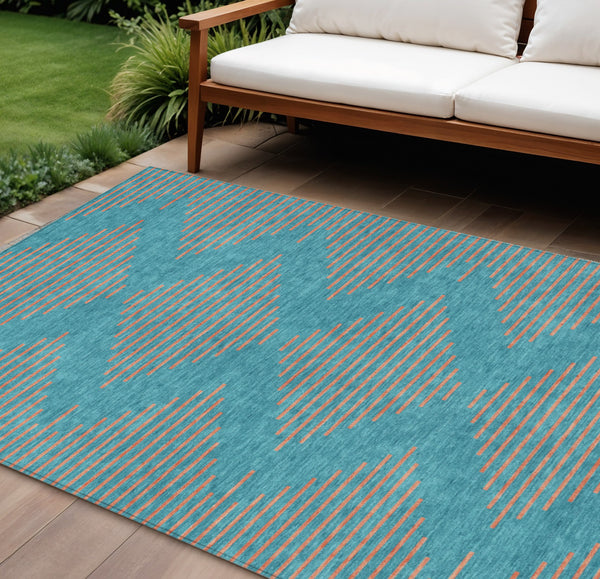 Homeroots 3' Aqua And Green Geometric Washable Area Rug For Indoor And Outdoor Spaces – Durable And Stylish Decor 8' X 10' Polyester 598791