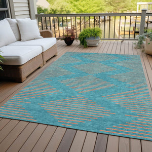 Homeroots 3' Aqua And Green Geometric Washable Area Rug For Indoor And Outdoor Spaces – Durable And Stylish Decor 9' X 12' Polyester 598792