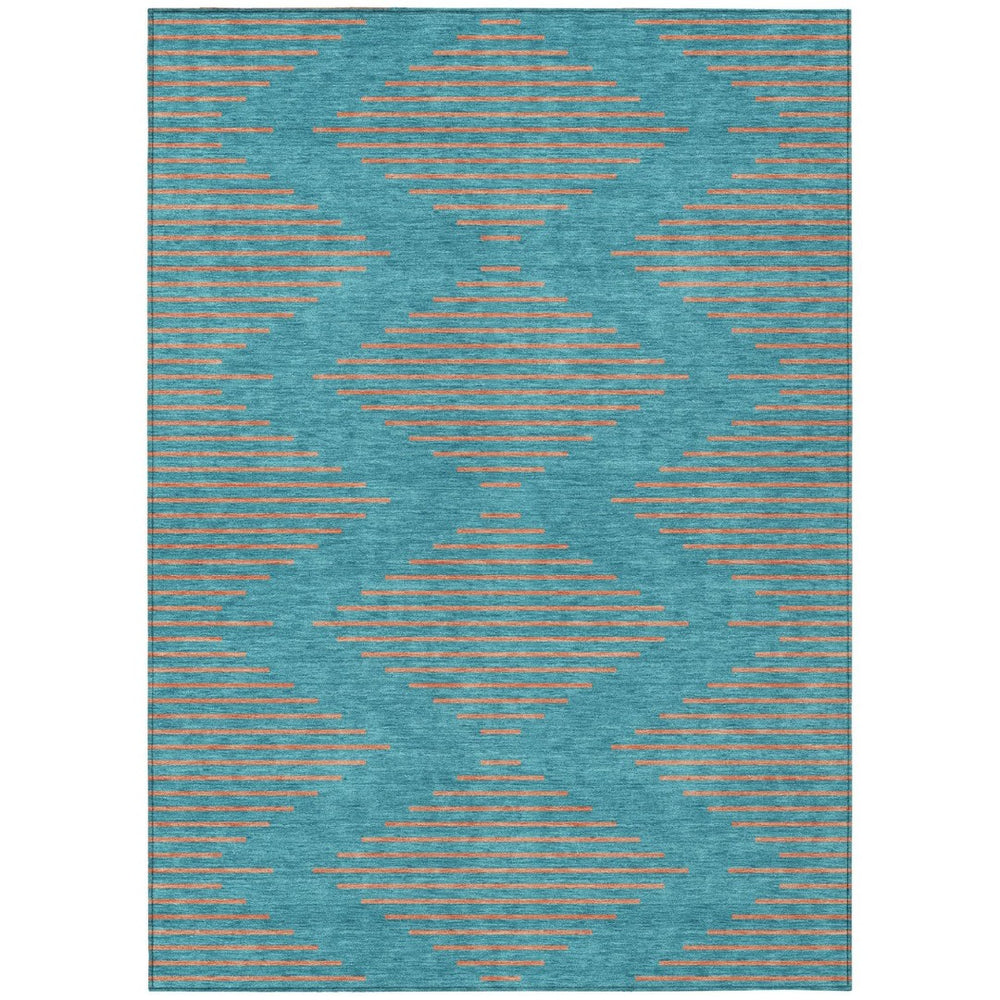 HomeRoots 9' X 12' Teal Blue and Pink Geometric Area Rug - Durable, Washable, Perfect for Indoor/Outdoor Use! 598792