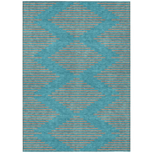 HomeRoots 9' X 12' Teal Blue and Pink Geometric Area Rug - Durable, Washable, Perfect for Indoor/Outdoor Use! 598792