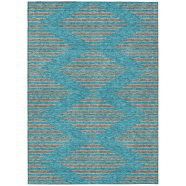 HomeRoots 9' X 12' Teal Blue and Pink Geometric Area Rug - Durable, Washable, Perfect for Indoor/Outdoor Use! 598792