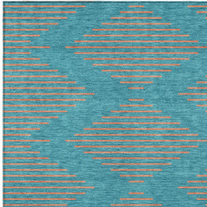 Homeroots 3' Aqua And Green Geometric Washable Area Rug For Indoor And Outdoor Spaces – Durable And Stylish Decor 9' X 12' Polyester 598792