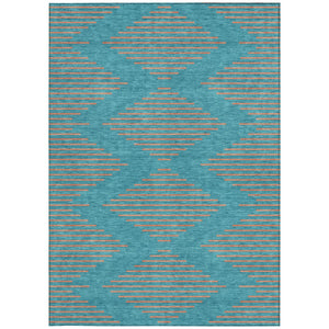Homeroots 3' Aqua And Green Geometric Washable Area Rug For Indoor And Outdoor Spaces – Durable And Stylish Decor 10' X 14' Polyester 598793