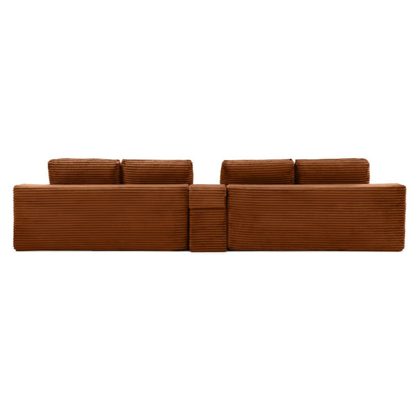 English Elm 150'' Modular Corduroy Sectional with Deep Seating Usb Ports and Hidden Storage Orange W1117S00408
