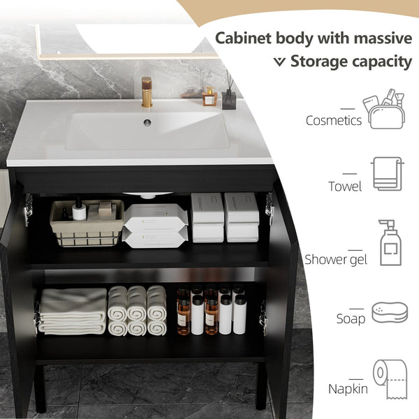 English Elm 30 Inch Bathroom Vanity with Sink — Floor-Standing Stability, Soft-Close Drawers, Ample Storage, Durable Finish Black 35.47 L x 8.07 W x 21.85 H W3520S00015