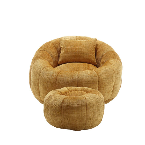 English Elm UNITED Cloud-Luxe Chenille Memory Foam Bean Bag Chair with Ottoman and Pillow for Ultimate Comfort Yellow W1568P361698