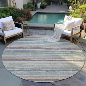 Homeroots 3' Stylish Washable Indoor Outdoor Area Rug In Beige, Brown, And Gray For Versatile Home Use 8' Round Polyester 598868
