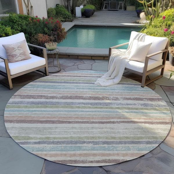 Homeroots 3' Stylish Washable Indoor Outdoor Area Rug In Beige, Brown, And Gray For Versatile Home Use 8' Round Polyester 598868