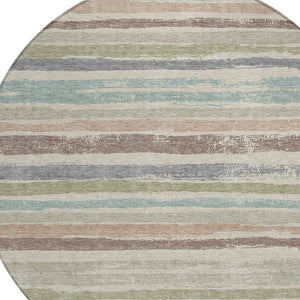 Homeroots 3' Stylish Washable Indoor Outdoor Area Rug In Beige, Brown, And Gray For Versatile Home Use 8' Round Polyester 598868