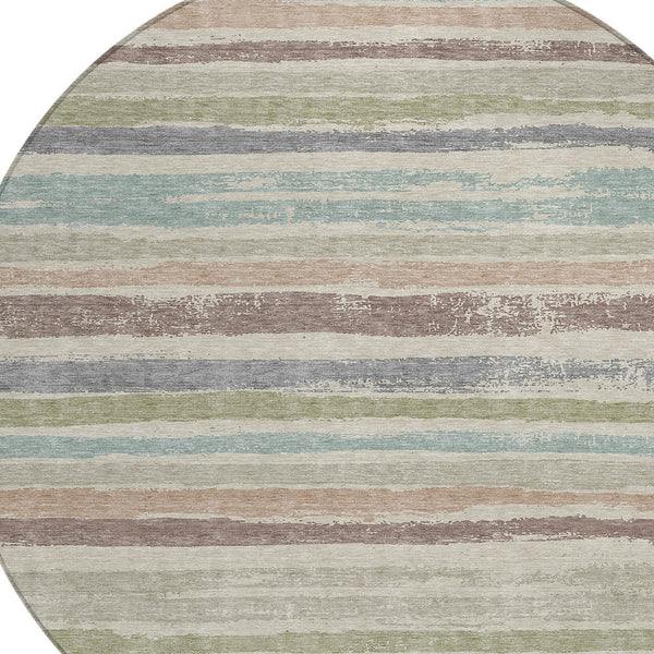 Homeroots 3' Stylish Washable Indoor Outdoor Area Rug In Beige, Brown, And Gray For Versatile Home Use 8' Round Polyester 598868