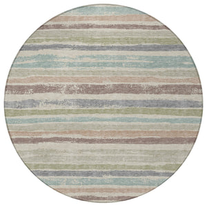 Homeroots 3' Stylish Washable Indoor Outdoor Area Rug In Beige, Brown, And Gray For Versatile Home Use 8' Round Polyester 598868