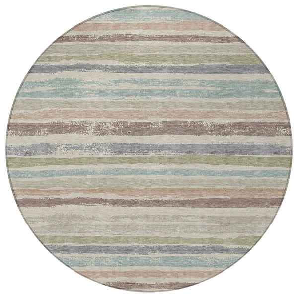 Homeroots 3' Stylish Washable Indoor Outdoor Area Rug In Beige, Brown, And Gray For Versatile Home Use 8' Round Polyester 598868