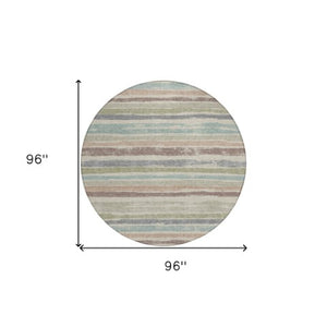 Homeroots 3' Stylish Washable Indoor Outdoor Area Rug In Beige, Brown, And Gray For Versatile Home Use 8' Round Polyester 598868