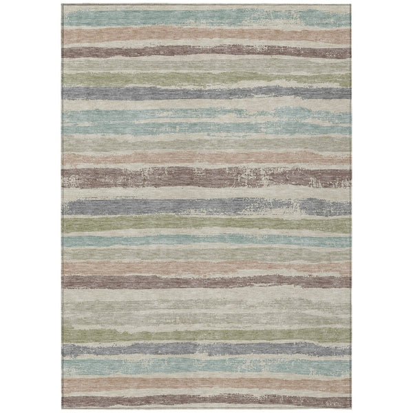 HomeRoots 5' Versatile Striped Area Rug - Timeless Beige, Brown & Gray for Indoor & Outdoor Use, Washable Care 8' X 10' 598869