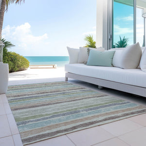 Homeroots 3' Stylish Washable Indoor Outdoor Area Rug In Beige, Brown, And Gray For Versatile Home Use 8' X 10' Polyester 598869