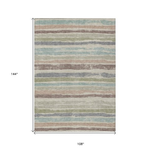 Homeroots 3' Stylish Washable Indoor Outdoor Area Rug In Beige, Brown, And Gray For Versatile Home Use 9' X 12' Polyester 598870