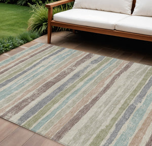 Homeroots 3' Stylish Washable Indoor Outdoor Area Rug In Beige, Brown, And Gray For Versatile Home Use 9' X 12' Polyester 598870