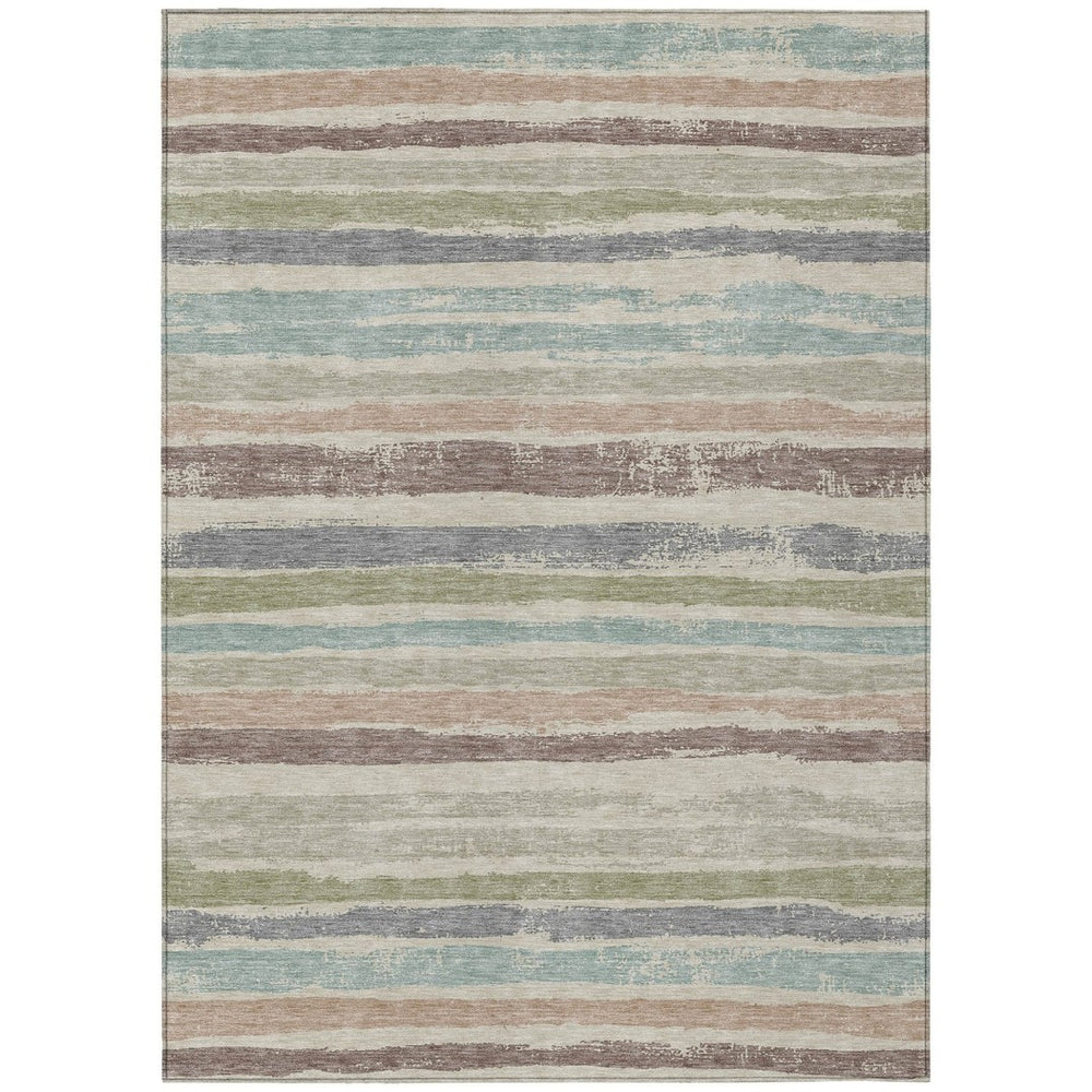 HomeRoots 9' X 12' Washable Striped Area Rug in Beige, Brown & Gray - Durable, Stylish for Indoors & Outdoors 598870