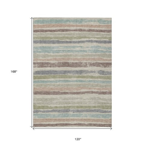 Homeroots 3' Stylish Washable Indoor Outdoor Area Rug In Beige, Brown, And Gray For Versatile Home Use 10' X 14' Polyester 598871