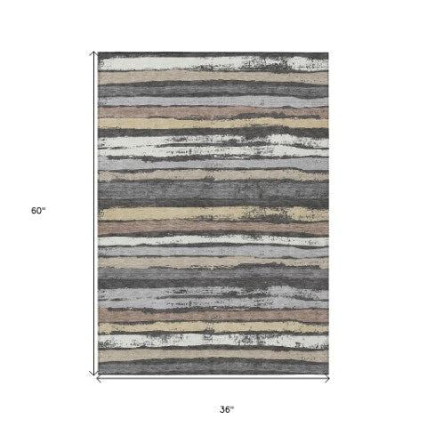 Homeroots 3' Stylish Washable Indoor Outdoor Area Rug In Beige, Brown, And Gray For Versatile Home Use 3' X 5' Polyester 598872
