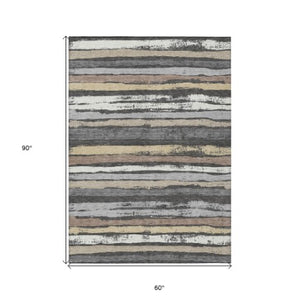 Homeroots 3' Stylish Washable Indoor Outdoor Area Rug In Beige, Brown, And Gray For Versatile Home Use 5' X 8' Polyester 598873