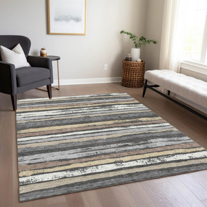 Homeroots 3' Stylish Washable Indoor Outdoor Area Rug In Beige, Brown, And Gray For Versatile Home Use 5' X 8' Polyester 598873