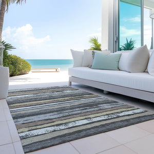 Homeroots 3' Stylish Washable Indoor Outdoor Area Rug In Beige, Brown, And Gray For Versatile Home Use 5' X 8' Polyester 598873