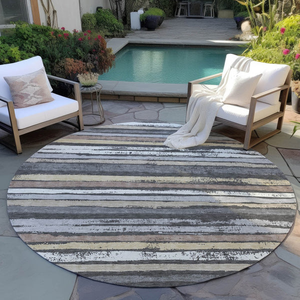 Homeroots 3' Stylish Washable Indoor Outdoor Area Rug In Beige, Brown, And Gray For Versatile Home Use 8' Round Polyester 598874
