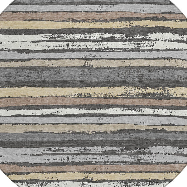 Homeroots 3' Stylish Washable Indoor Outdoor Area Rug In Beige, Brown, And Gray For Versatile Home Use 8' Round Polyester 598874