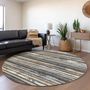 Homeroots 3' Stylish Washable Indoor Outdoor Area Rug In Beige, Brown, And Gray For Versatile Home Use 8' Round Polyester 598874