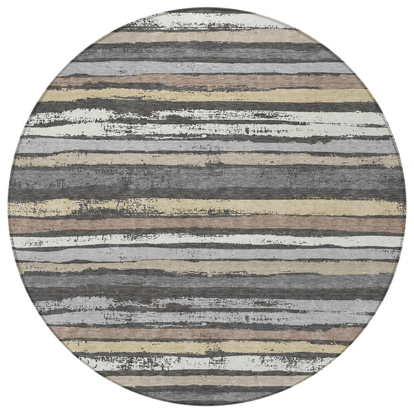 Homeroots 3' Stylish Washable Indoor Outdoor Area Rug In Beige, Brown, And Gray For Versatile Home Use 8' Round Polyester 598874
