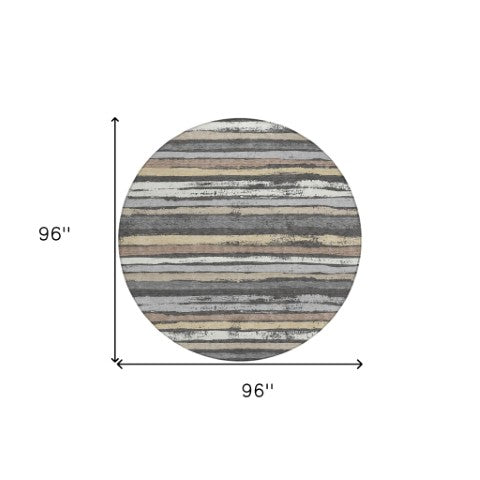 Homeroots 3' Stylish Washable Indoor Outdoor Area Rug In Beige, Brown, And Gray For Versatile Home Use 8' Round Polyester 598874