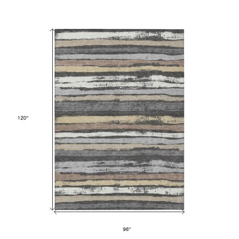 Homeroots 3' Stylish Washable Indoor Outdoor Area Rug In Beige, Brown, And Gray For Versatile Home Use 8' X 10' Polyester 598875