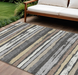 Homeroots 3' Stylish Washable Indoor Outdoor Area Rug In Beige, Brown, And Gray For Versatile Home Use 8' X 10' Polyester 598875