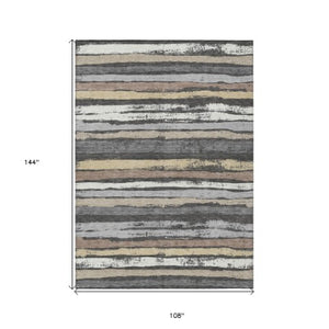 Homeroots 3' Stylish Washable Indoor Outdoor Area Rug In Beige, Brown, And Gray For Versatile Home Use 9' X 12' Polyester 598876