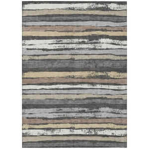 HomeRoots 9' Charcoal Beige and Brown Striped Washable Area Rug - Indoor/Outdoor, Durable & Easy-Care Design 598876