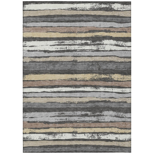 HomeRoots 9' Charcoal Beige and Brown Striped Washable Area Rug - Indoor/Outdoor, Durable & Easy-Care Design 598876