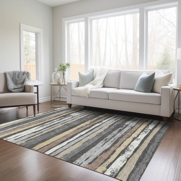 Homeroots 3' Stylish Washable Indoor Outdoor Area Rug In Beige, Brown, And Gray For Versatile Home Use 9' X 12' Polyester 598876