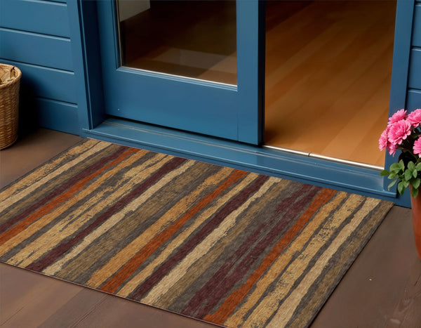 Homeroots 3' Stylish Washable Indoor Outdoor Area Rug In Beige, Brown, And Gray For Versatile Home Use 3' X 5' Polyester 598878