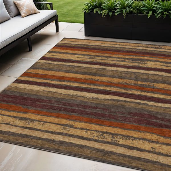 Homeroots 3' Stylish Washable Indoor Outdoor Area Rug In Beige, Brown, And Gray For Versatile Home Use 5' X 8' Polyester 598879